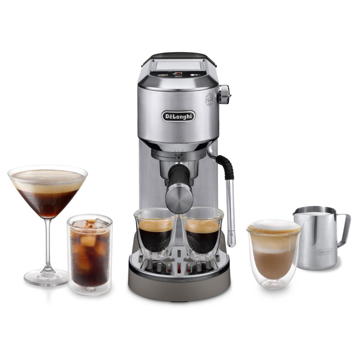De'Longhi Dedica Duo, Barista Coffee Machine with Pump, Espresso and Cold Brew, Manual Coffee Machine with LatteArt Steam Rod, 15 cm Wide, 2 Espresso, Touch Screen, Cup up to 13 cm, EC890.M, Metal