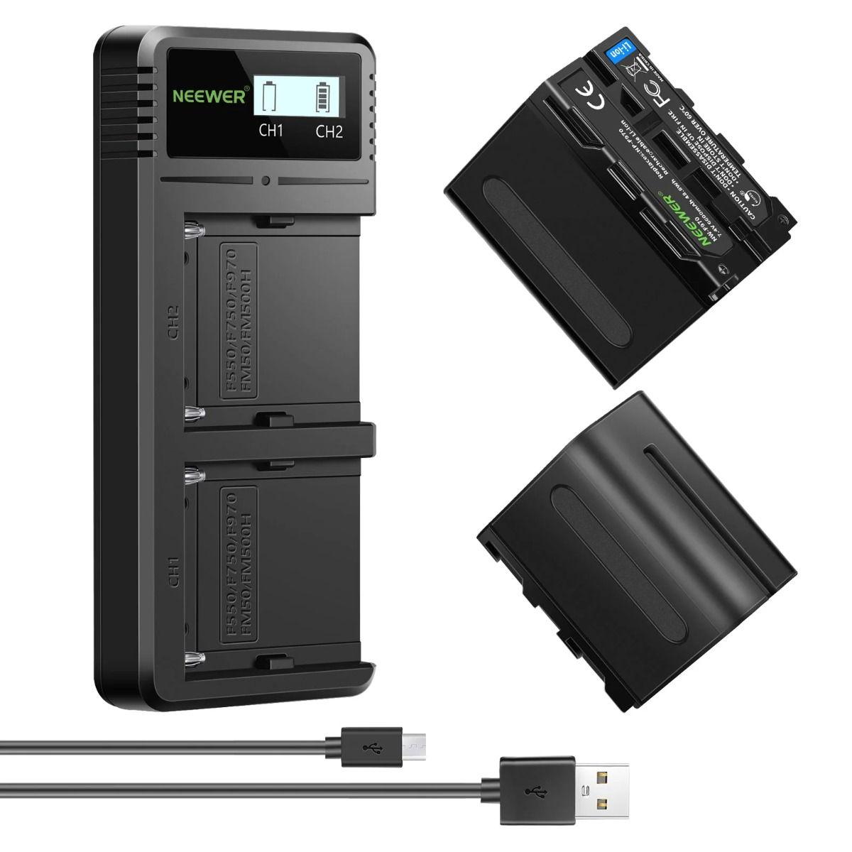 NEEWER 2-Pack Replacement and Battery Charger for Sony NP-F970