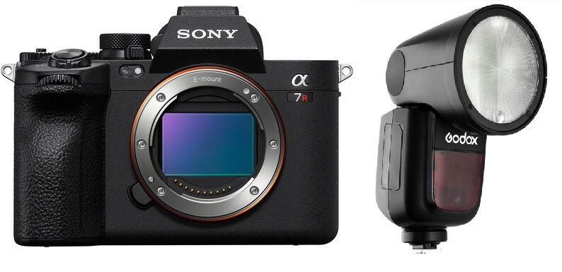 كاميرا سوني α7R V عالية الدقة ذات الإطار الكامل (ILCE-7RM5) + هدية مجانية مصباح Godox TTL LI-ION الدائري لكاميرا سوني (V1S)