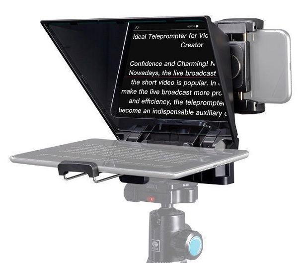 FEELWORLD TP2A محمول مقاس 8 بوصات Teleprompter يدعم ما يصل إلى 8 بوصات للهاتف الذكي / الكمبيوتر اللوحي الذي يعمل على تصوير الهاتف الذكي DSLR مع جهاز التحكم عن بعد وحلقات محول العدسة (FEELWORLD-TP2A)