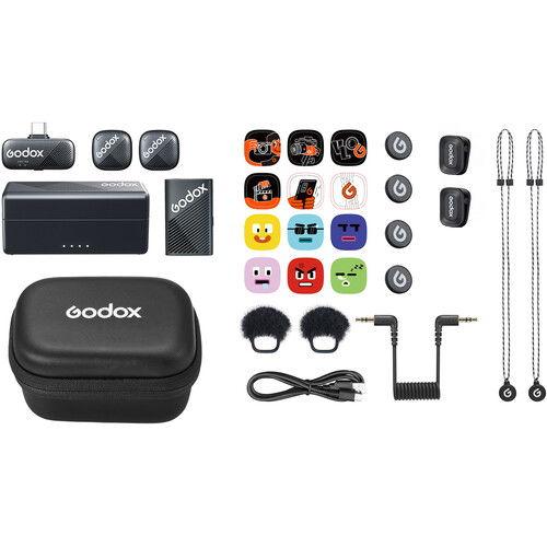 مجموعة نظام ميكروفون لاسلكي من Godox Cube-C لشخصين مع مزيج من المعدات للكاميرات والأجهزة المحمولة، بتردد 2.4 جيجاهرتز، باللون الأسود