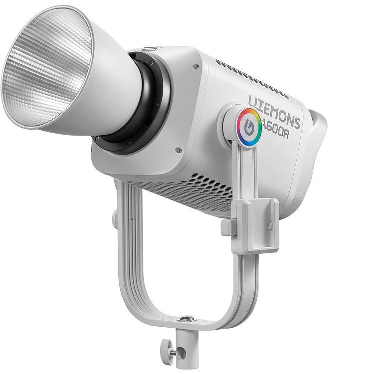 مجموعة مصباح جودوكس LITEMONS RGB LED Monolight، إضاءة مستمرة بتركيب Bowens مع 14 تأثير FX، تحكم عبر التطبيق، LA600R-K1، أبيض