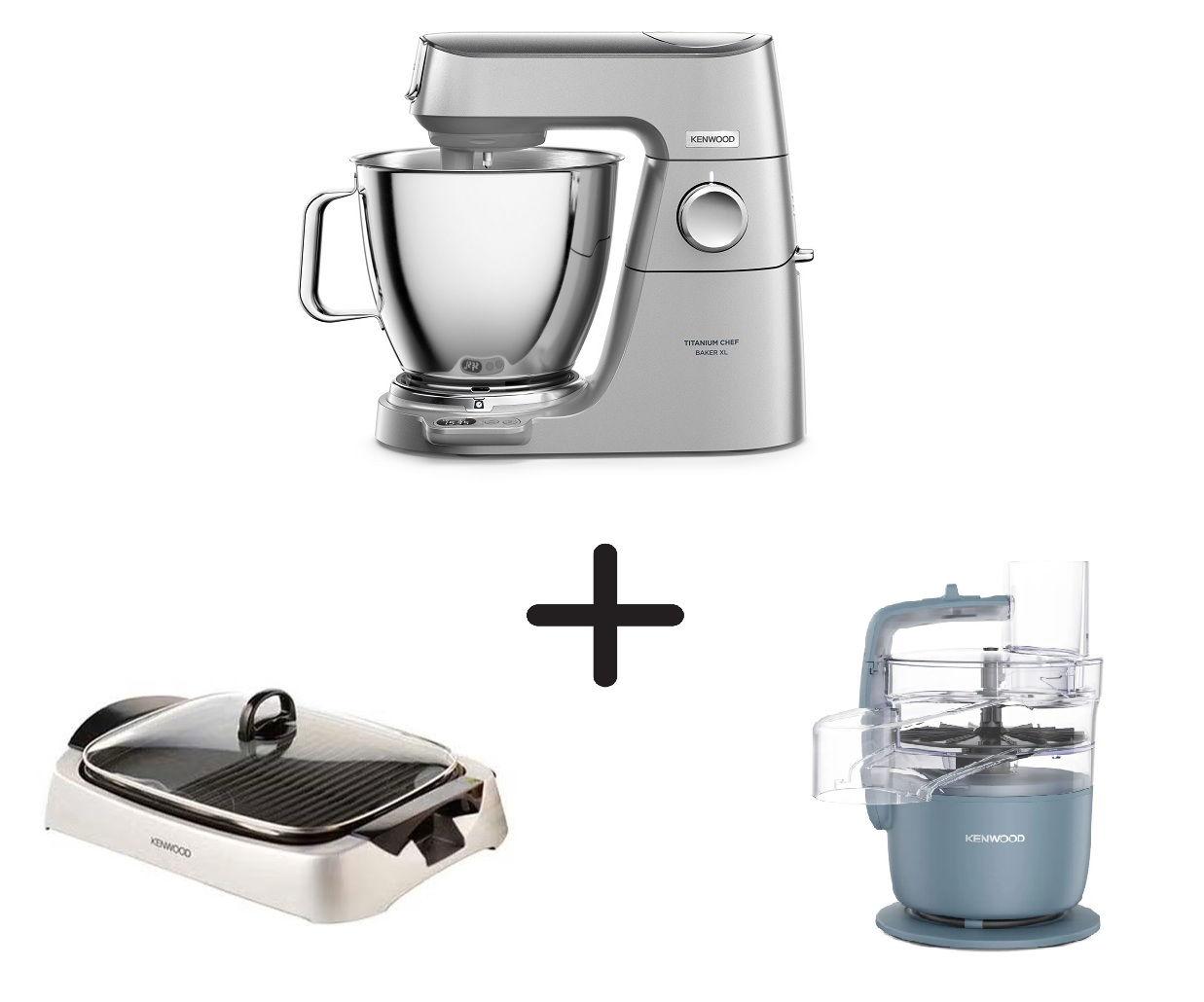 Kenwood Titanium Chef Baker XL, 1200W, 6,7L Bowl, KVL85.004SI + Kenwood Health Grill, 2000W, Variable Temperature Control, HG266006 + Kenwood Food Processor, MultiPro Go, 650W, 1.3L Bowl, FDP22.130GY