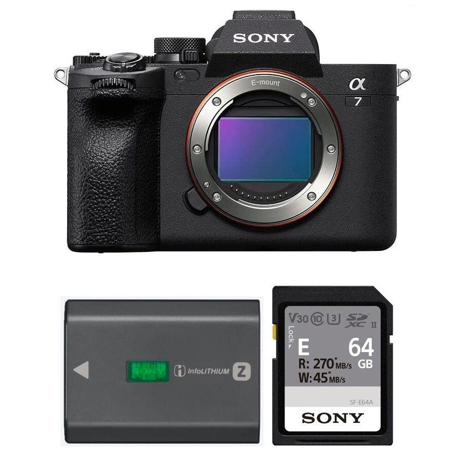 Sony Alpha 7 IV full-frame Hybrid Camera, ILCE-7M4 + Free Gift Sony Z-series Rechargeable Battery Pack, NP-FZ100 + Sony 64 GB E Series UHS-II SDXC Memory Card, SF-E64