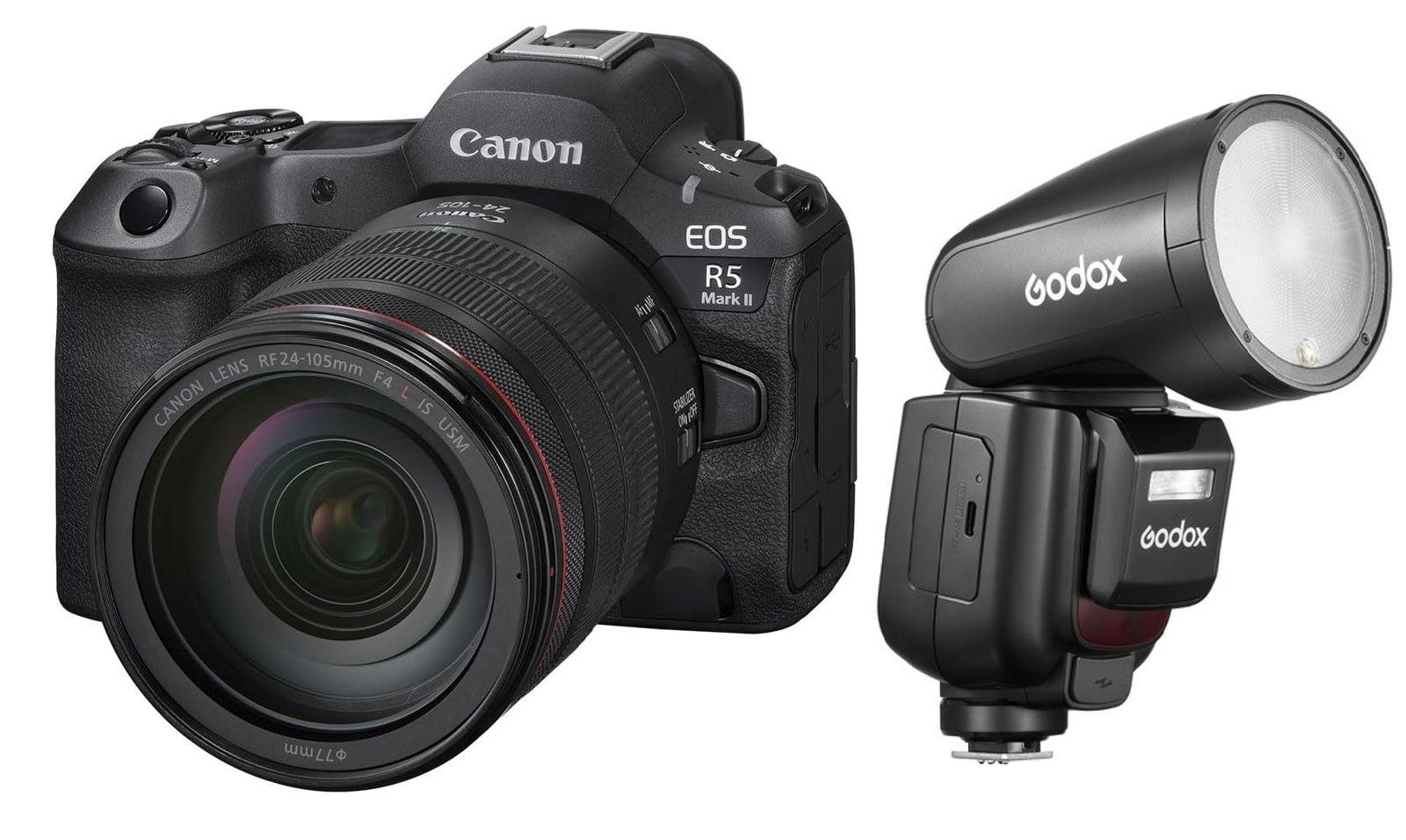 كانون EOS R5 مارك II مع عدسة RF 24-105 (EOSR5MKIIKIT) + هدية فلاش جودوكس V1 برو لكاميرات كانون، V1PRO-C