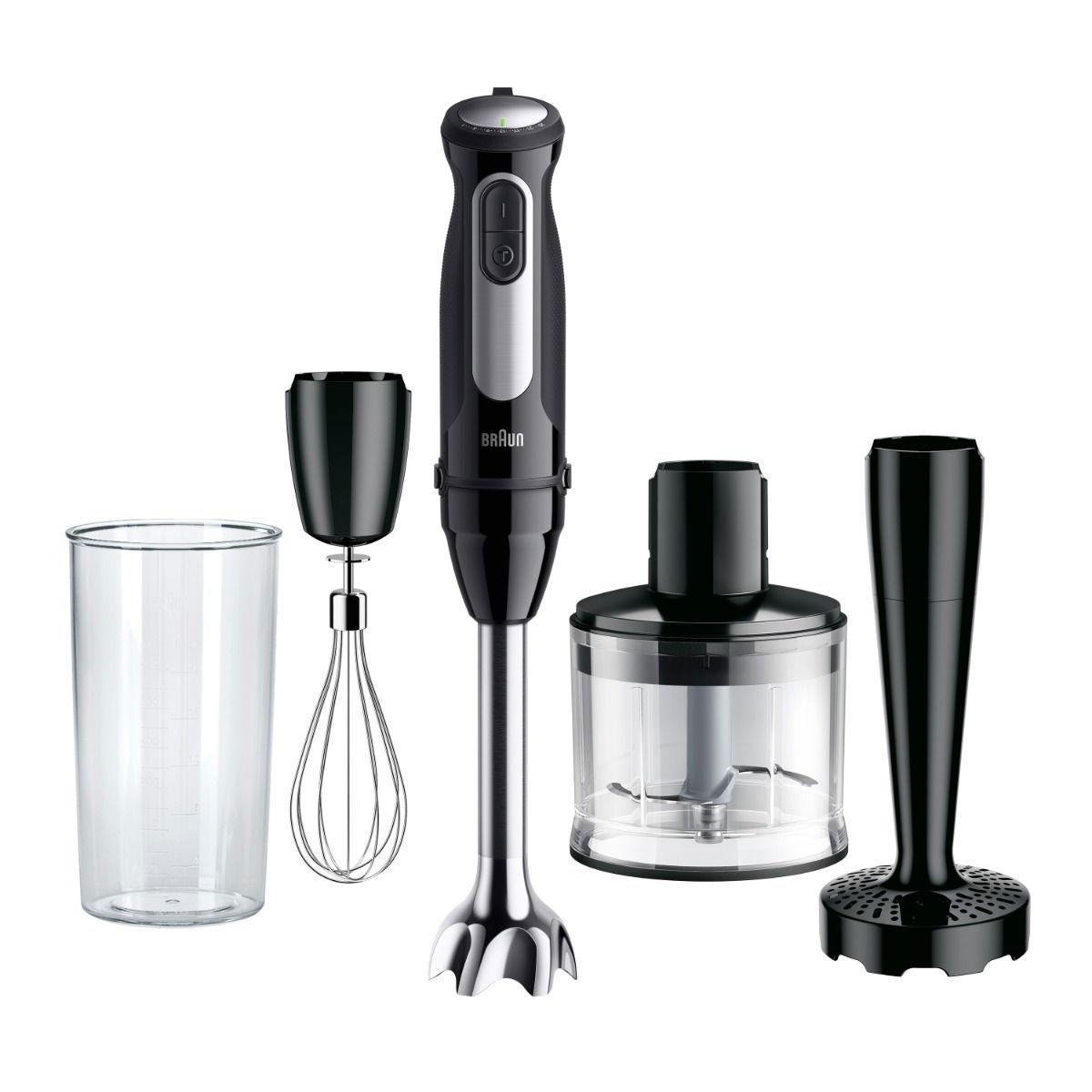 Braun Multi quick 5 pro, 1000W, 25 speeds wheel, Power Bell V Plus, Anti Splash, Metal Shaft, Easy Click system Plus, Whisk, Beaker 600ml, Masher accessory, BPA free, MQ55307MBK, Black