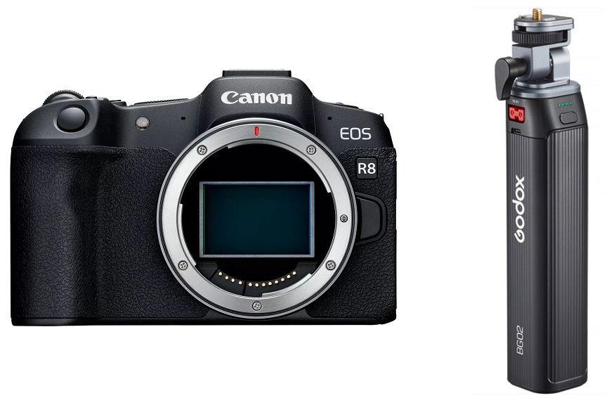 كاميرا كانون EOS R8 هيكل فقط + هدية مجانية قبضة بطارية جودوكس، رأس مائل بزاوية 160 درجة، سعة 95 واط/ساعة، أسود، BG02
