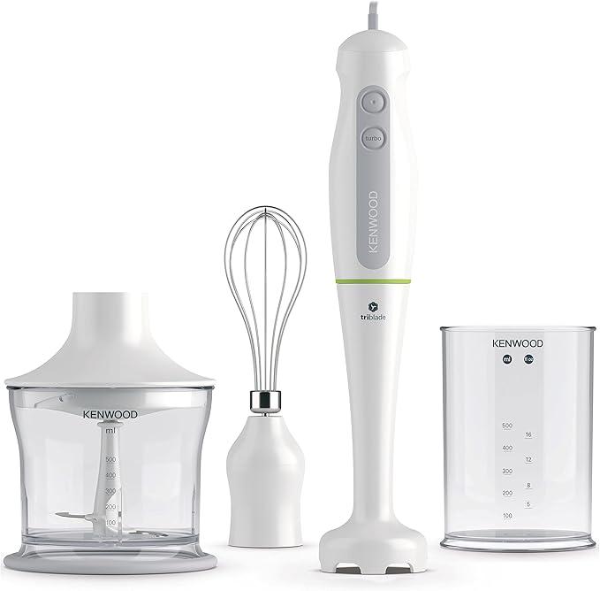 Kenwood Hand Blender, 700W, 0.5L Chopper, 0.5L Beaker, Turbo Function, Whisk, Triblade Technology, HDP104WG, White