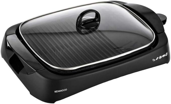 Kenwood Health Grill, 1700W, Glass Lid, Variable Temperature Control, Drip Tray, Oil Draining Channels, HG230009, Black