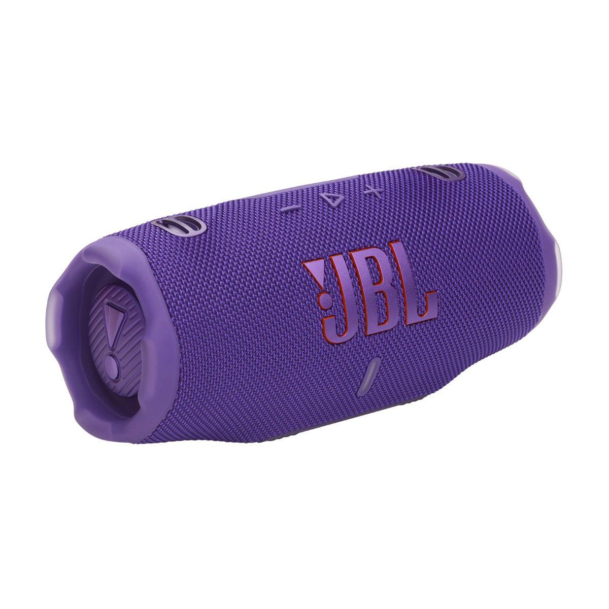 JBL Charge 6 – مكبر صوت بلوتوث محمول مقاوم للماء مزود ببطارية قوية ونظام Auracast، مع زمن تشغيل يصل إلى 28 ساعة، شحن سريع، تصميم مقاوم للسقوط، وصوت قوي، أرجواني