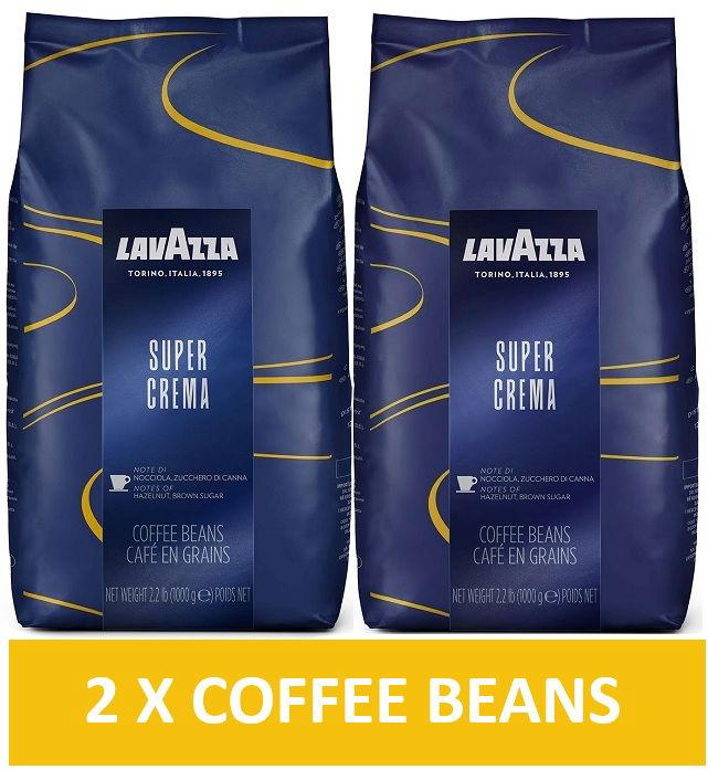 Lavazza Super Crema Beans 1 KG, 2xCoffee Beans Bundle