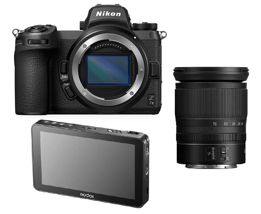 Nikon Z7ii Camera Body Only + Nikon Nikkor Z 24-70mm f/4 S LENS + Free Gift Godox GM6S 4K HDMI 5.5" Ultra Bright Camera Monitor, GM6S