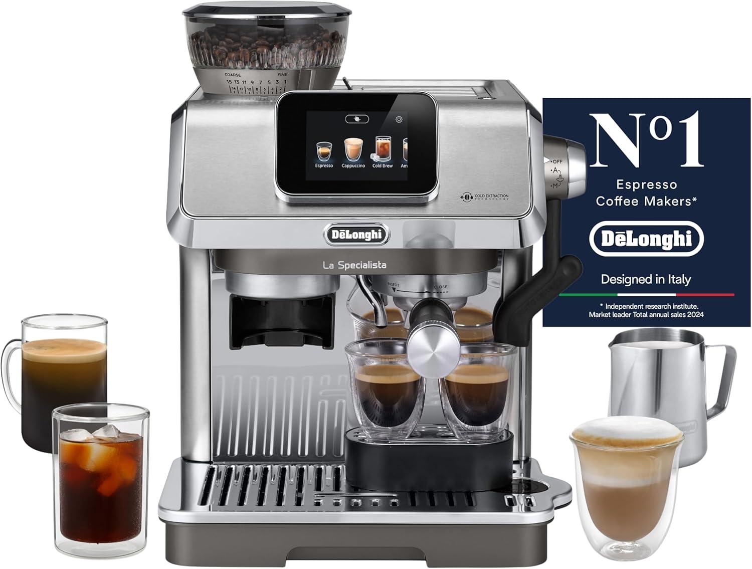 De’Longhi La Specialista Touch Espresso Machine with Advanced Grinder, Bean Adapt, Cold Brew, Active Temp Control, Latte Art, Auto/Manual Milk Frother, Touch Screen, Accessories, EC9455.M, Metal