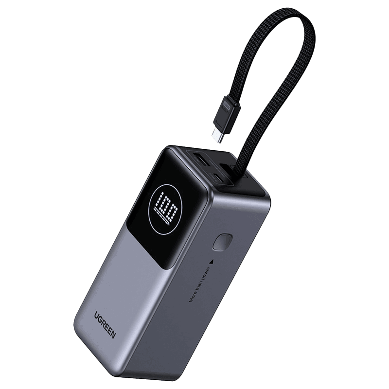 شاحن متنقل يوجرين Nexode بسلك مدمج وبمنفذ USB-C ومنفذ USB بسعة 20000 مللي أمبير وبقوة 130 واط، 55365B، رمادي