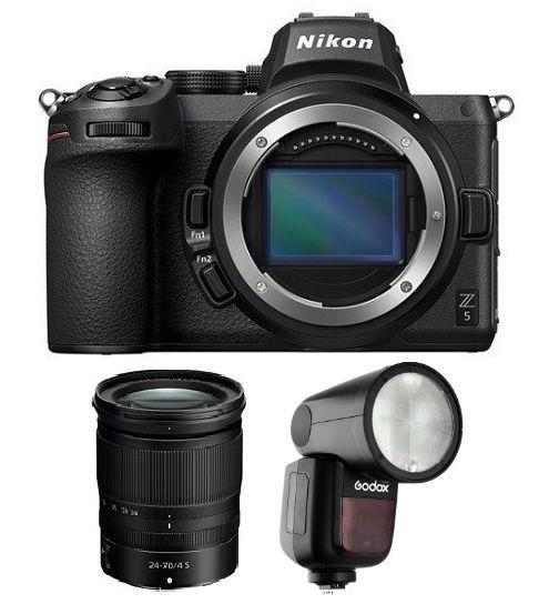 Nikon Z5 Body Only, Full Frame Mirrorless Camera, VOA040AM + Nikon Z 24-70mm f/4 S Lens + Free Gift Godox TTL LI-ION Round Flash for Nikon, V1N