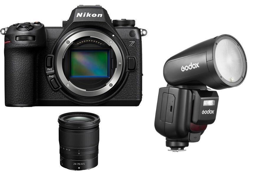 كاميرا نيكون Z6III بدون مرآة، هيكل فقط، VOA130AM + عدسة نيكون 24-70مم + هدية مجانية فلاش Godox V1 Pro لكاميرا نيكون، V1PRO-N