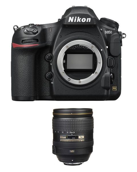 نيكون دي850 كاميرا، هيكل فقط، 45.7 ميجابكسل (VBA520AM) +  عدسة 24-120 + بطاقة عضوية من نيكون للعملاء 