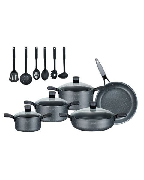 Mister Cook Granite Cookware Set with Glass Lid,15 Pcs (1164/G/15G)