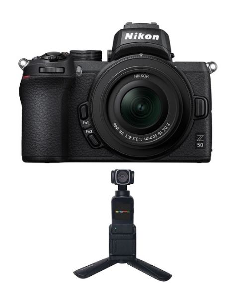 كاميرا نيكون Z50  بدون مرآة (VOK050NM) مع عدسة 16-50 + بينرو جيمبال كاميرا Snoppa Vmate مع قاعدة Vmate + بطاقة عضوية