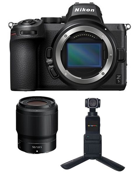 كاميرا نيكون Z5 بدون مرآة (VOA040AM) + عدسة نيكون 50مم f/1.8 + بينرو جيمبال كاميرا Snoppa Vmate مع قاعدة Vmate + بطاقة عضوية
