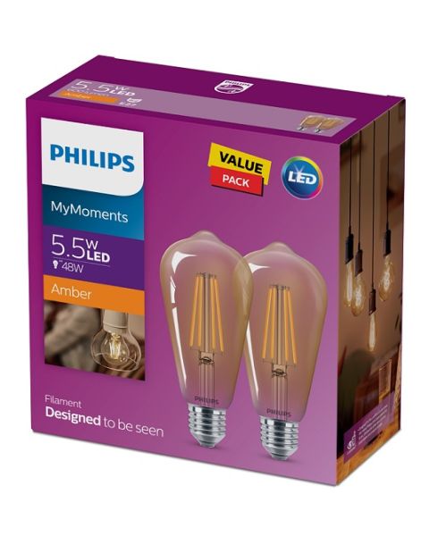 Philips LED Classic bulb 5.5-48W ST64 E27 2500K Clear  GOLD 2PCS