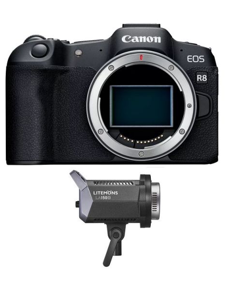 كانون كاميرا EOS R8 هيكل فقط + إضاءة LA150D جودوكس (EOSR8-B)