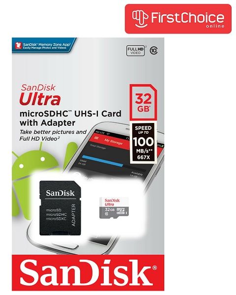   SD سانديسك بطاقة ذاكرة الترا 32 جيجابايت مع محول (SDSQUNR-032G-GN3MA)