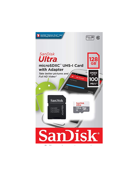 SanDisk Ultra microSDXC 128GB + SD Adapter 100MB/s Class 10 UHS-I (SDSQUNR-128G-GN3MA)